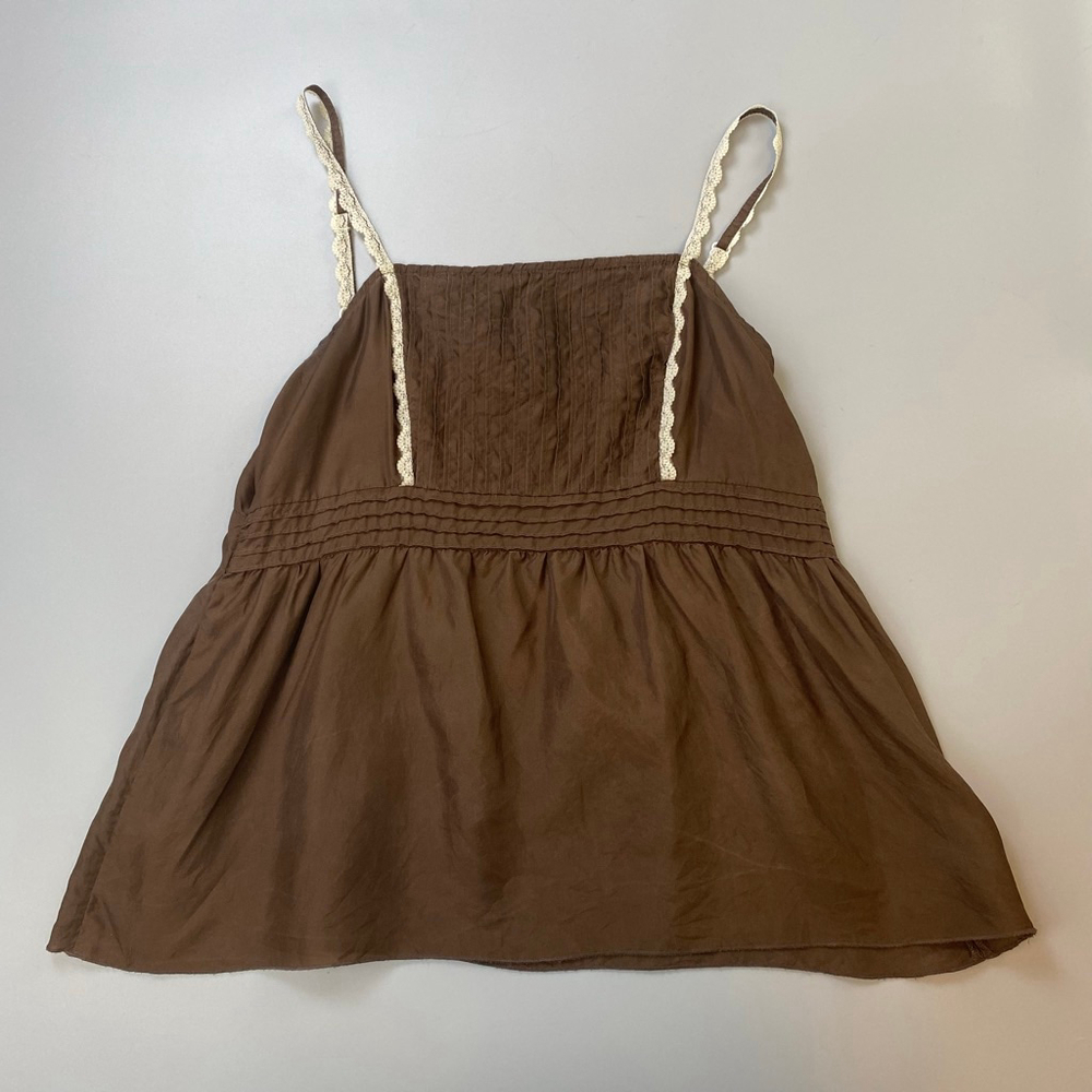 Old Navy Tank Top Small Brown Y2K 100% Silk Babydoll Coquette Fairy Grunge